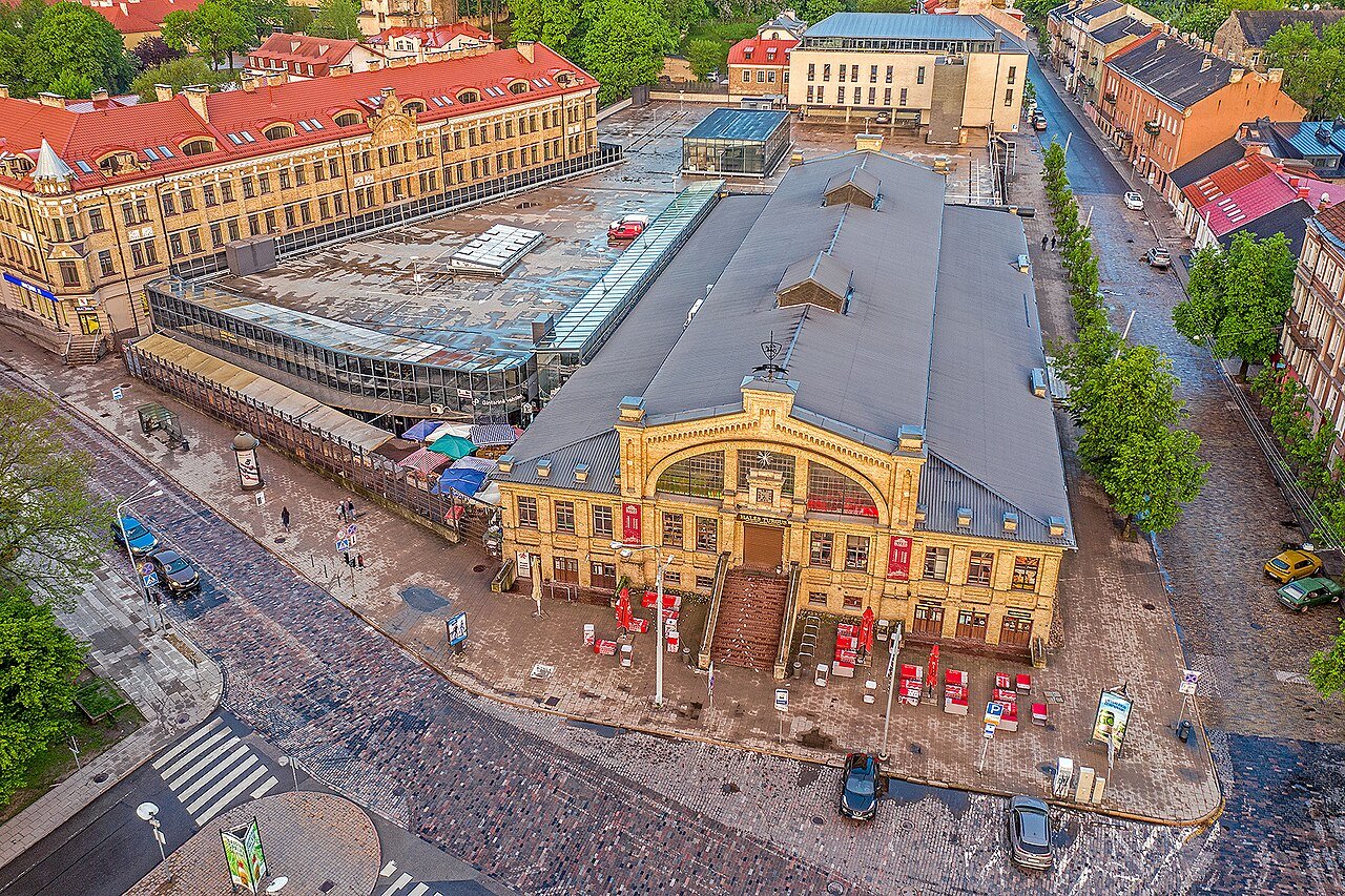 Halės Market in Vilnius, photographed from above in 2021