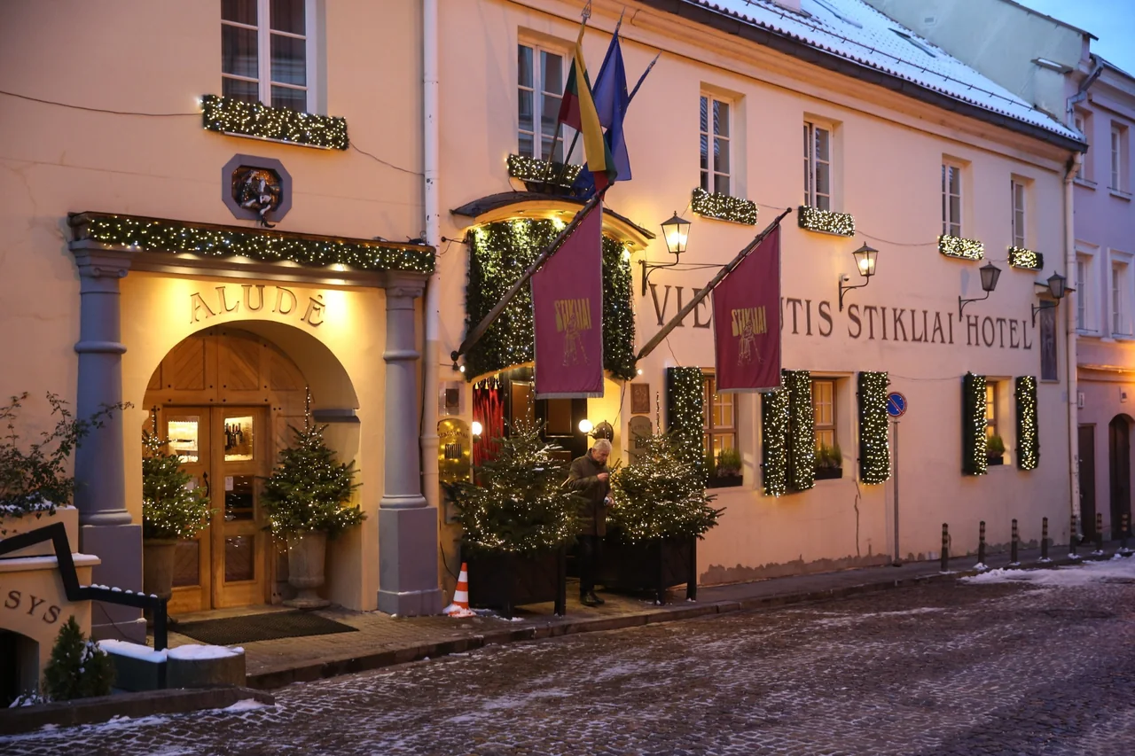 Stikliai on Gaono Street in Vilnius Old Town in winter