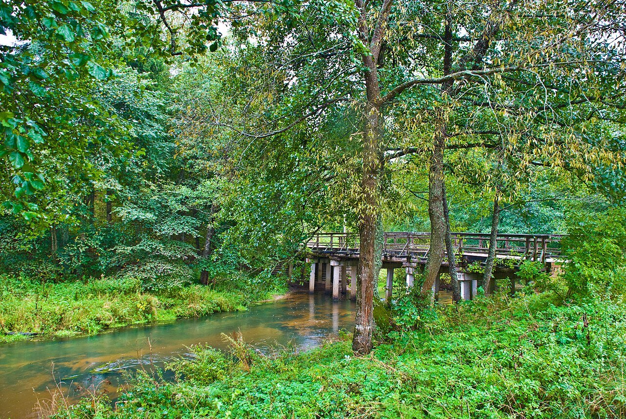 Wooden bridge over the Ūla River at Zervynos in Dzūkija National Park
