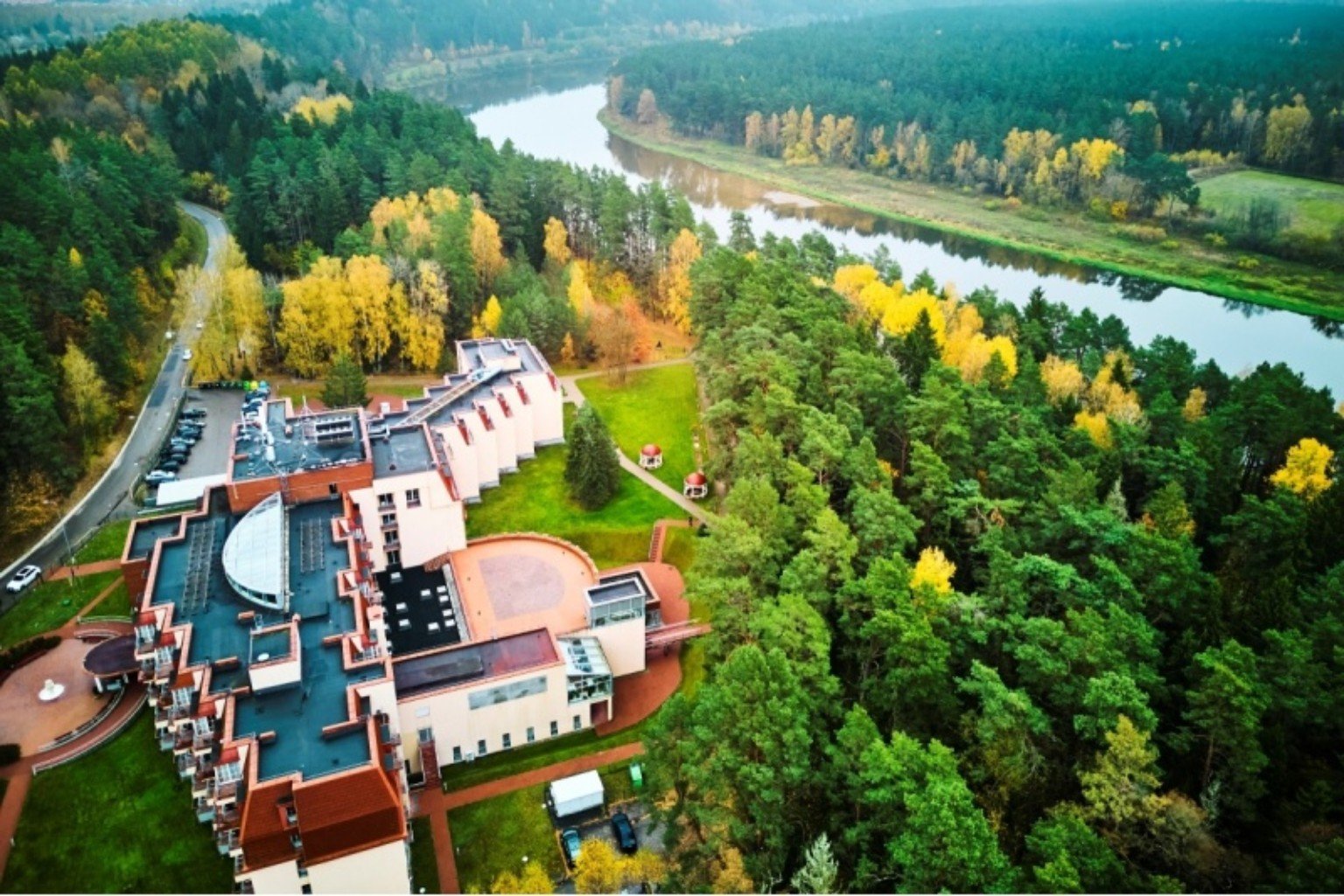 Royal SPA Birštonas surrounded by forest beside the Nemunas