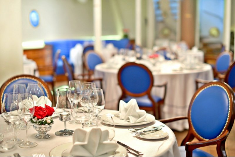 Dining room aboard Meridianas in Klaipėda