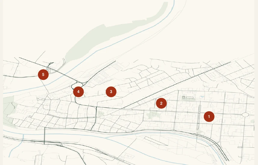 Kaunas on foot numbered route diagram